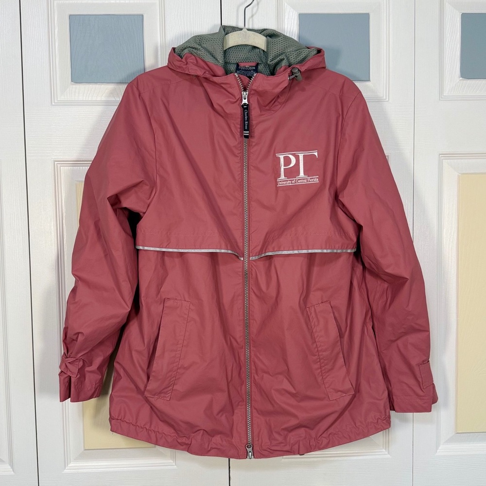 Charles River Apparel UCF Rho Gamma Rain Jacket Women Medium Pink New Englander